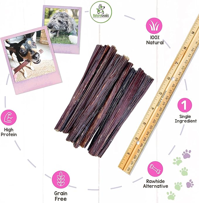 Nature Gnaws Beef Jerky Sticks for Dogs - Single Ingredient Beef Gullet Chew Treats - Simple Natural Delicious Dog Chews - Training Reward - 5-6 Inch (30 Count)