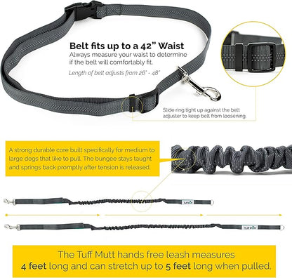 Hands Free Dog Leash for Running, Walking, Hiking, Durable Dual-Handle Bungee Leash is 4 Feet Long with Reflective Stitching, and an Adjustable Waist Belt That Fits up to 42 Inch Waist