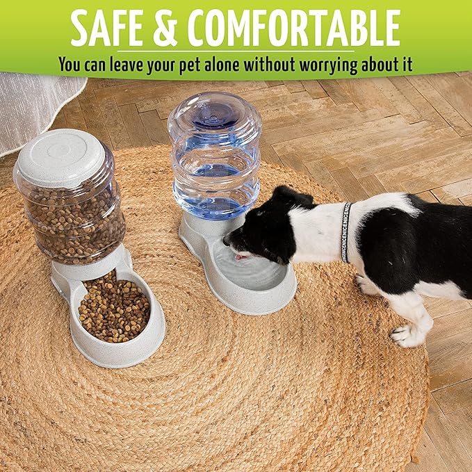 Zone Tech Automatic Pet Feeder and Waterer Dispenser - Premium Quality Durable Self-Dispensing Gravity Pet, Dog, Cat Food Bowl- 1 Gallon Feeder and 3.7 Liters Pet Waterer