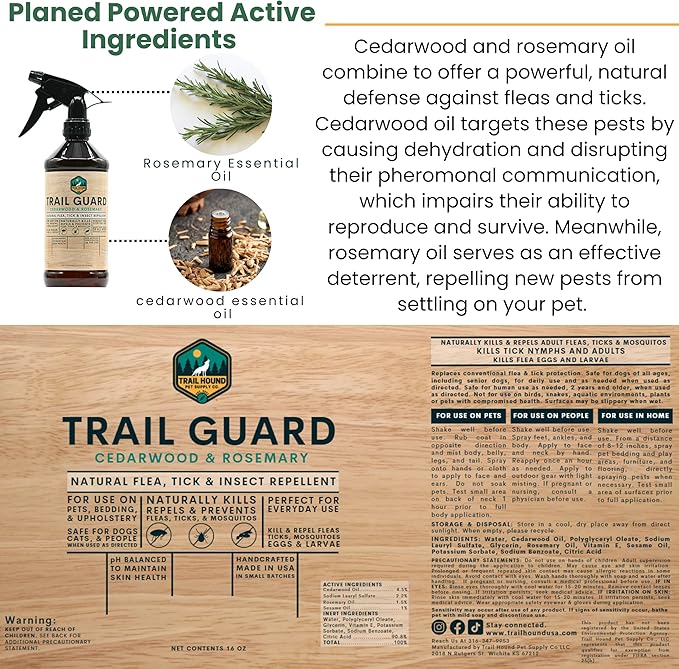Trail Guard Natural Insect, Flea and Tick Spray for Dogs, Cats, People & Home - 16oz Plant-Based Insect & Tick Repellent for Dogs - Kid Safe - DEET Free - Flea and Tick Prevention, Tick & Flea Killer