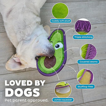 Outward Hound Tough Skinz Durable Squeaky Dog Toy with Two Tough Layers, Avocado, Green, Medium