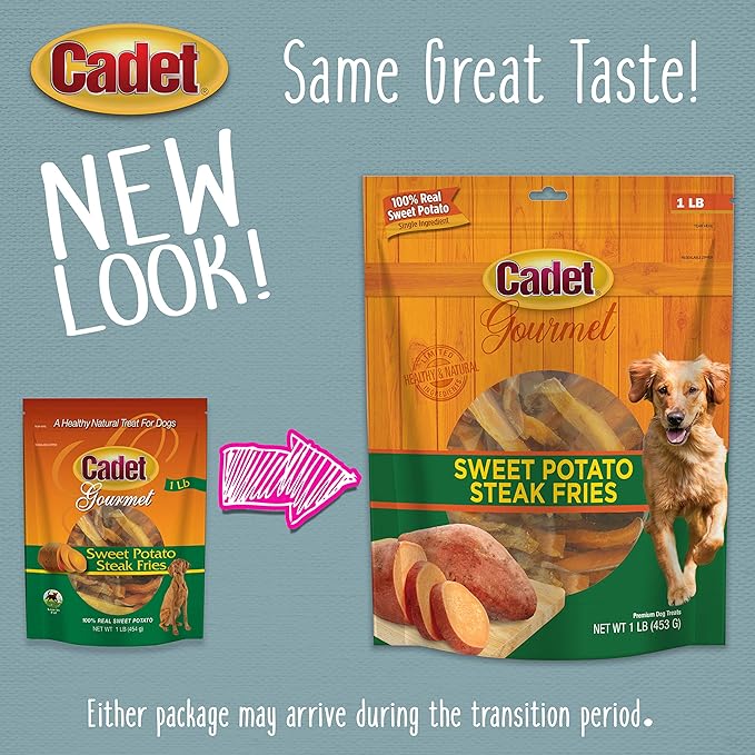 Cadet Gourmet Sweet Potato Fries Dog Treats - Healthy & Natural Sweet Potato Dog Training Treats for Small & Large Dogs - Inspected & Tested in USA (1 lb.)