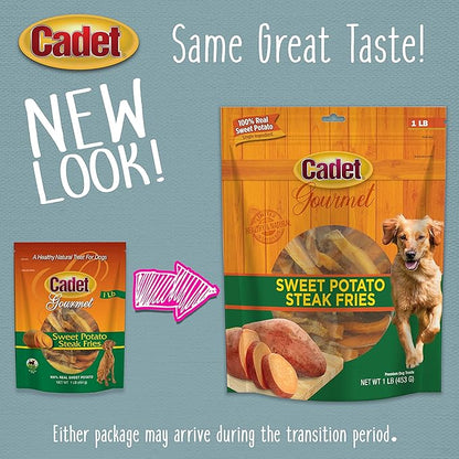 Cadet Gourmet Sweet Potato Fries Dog Treats - Healthy & Natural Sweet Potato Dog Training Treats for Small & Large Dogs - Inspected & Tested in USA (1 lb.)