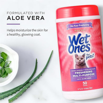 Wet Ones Mixed 13 Piece Bundle of Human & Cat Wet Wipes, Fresh Scent | 10 Packs Antibacterial Hand and Face Wipes, 20ct Plus 3 Packs for Pets Multipurpose Cat Wipes, 50ct