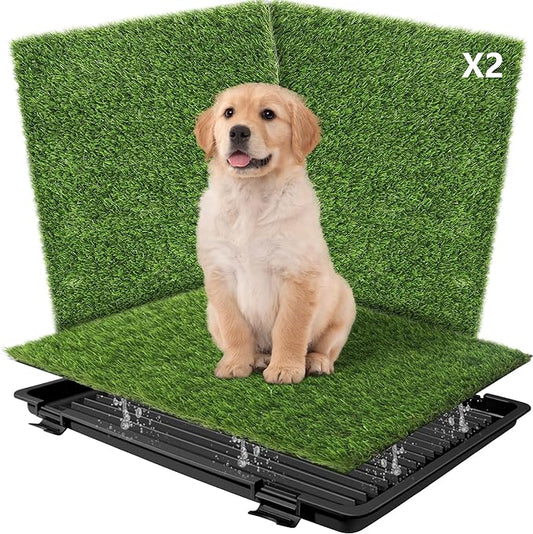 Dog Grass Pad with Tray: Reusable Training Pad with 2-Pack Replaceable Artificial Grass - Quick Absorbent Indoor Portable Dog Patio Potty, Washable Pee Pad For Small Medium To Large Dog, 22"x18" Black