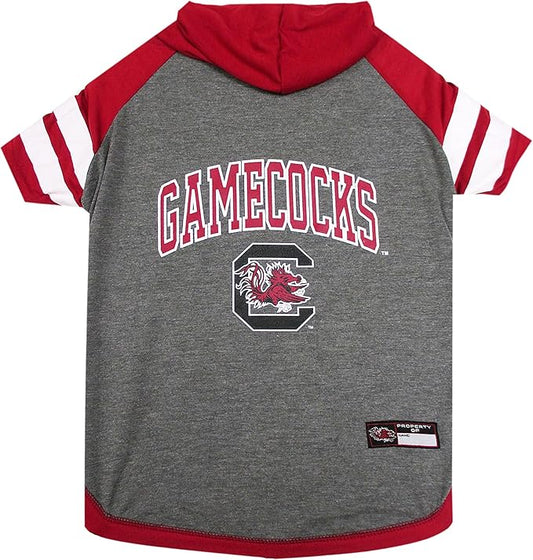 NCAA SOUTH CAROLINA GAMECOCKS HOODIE for DOGS & CATS, LARGE COLLEGIATE Licensed DOG HOODY Tee Shirt. Sports HOODY T-Shirt for Pets. COLLEGE Sporty Dog Hoodie Shirt.