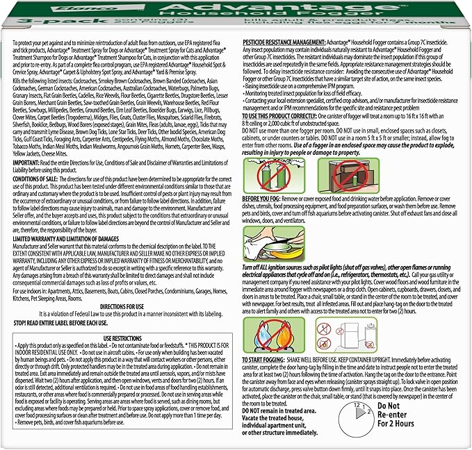 Advantage Household Fogger | Kills Fleas & Ticks | Flea Fogger for Home | 2 oz. Canisters (Pack of 3)