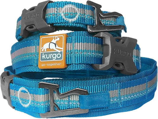 Kurgo RSG Collar & RSG Stub Leash, MOLLE Dog Collar, MOLLE Leash for Dogs, Extra Wide Collar for Dogs, Hands Free Dog Leash, Reflective, Adjustable, Blue