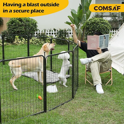ComSaf Dog Playpen Outdoor, 32" Height 16 Panels Metal Dog Fence with Two Easy-Carry Straps,Playpen for Large/Medium/Small Dogs, Portable Pet Puppy Playpen for Outdoor, Indoor, RV, Camping, Yard