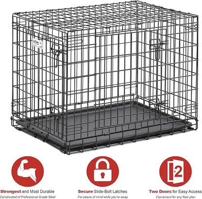 MidWest Homes for Pets Ultima Pro Series 30' Dog Crate | Extra-Strong Double Door Folding Metal Dog Crate w/Divider Panel, Floor Protecting 'Roller Feet' & Leak-Proof Plastic Pan