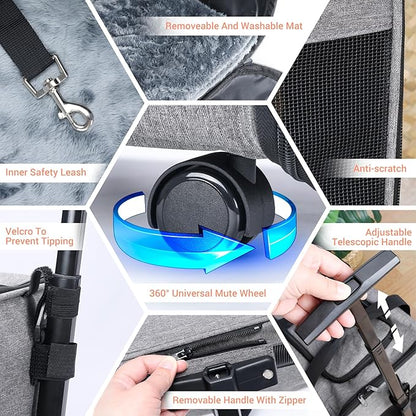 COOLBEBE Cat Dog Carrier with Upgraded Wheel, Collapsible Airline Approved Pet Carriers for Small Dogs and Cats,Soft Animal Travel Carrier Bag for Flight Outdoor Camping (Grey)