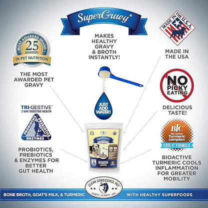 SuperGravy Bon A’ La Goat | Natural Dog Food Gravy Topper | Beef Bone Broth, Goat Milk for Dogs | Gluten Free & Grain Free, 30 Scoop, 01096, White