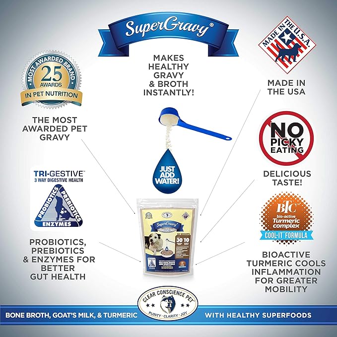SuperGravy Bon A’ La Goat | Natural Dog Food Gravy Topper | Beef Bone Broth, Goat Milk for Dogs | Gluten Free & Grain Free, 30 Scoop, 01096, White