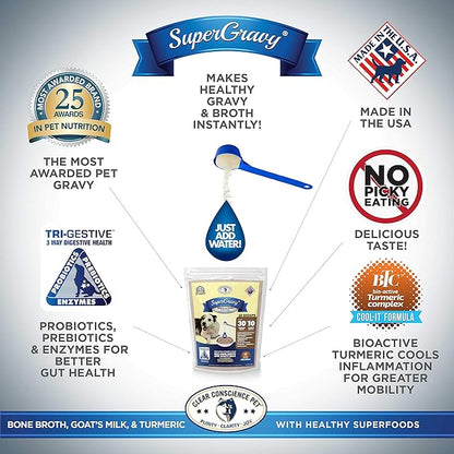 SuperGravy Bon A’ La Goat | Natural Dog Food Gravy Topper | Beef Bone Broth, Goat Milk for Dogs | Gluten Free & Grain Free, 30 Scoop, 01096, White