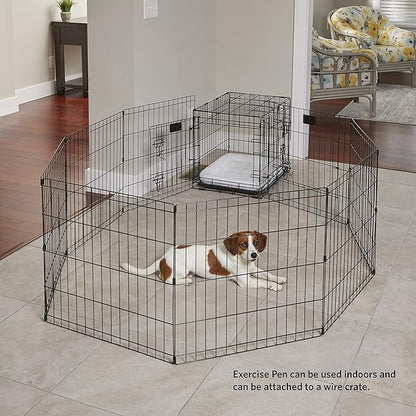 MidWest Homes for Pets Foldable MetalDog Exercise Pen / Pet Playpen, Black w/ door, 24'W x 42'H