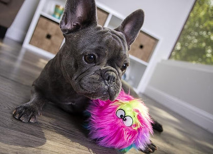 goDog Furballz Squeaky Plush Ball Dog Toy, Chew Guard Technology - Rainbow, Medium