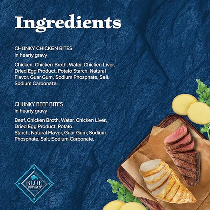 Blue Buffalo Wilderness Trail Toppers Wild Cuts Wet Dog Food Variety Pack, High-Protein & Grain-Free, Made with Natural Ingredients, Chicken and Beef Flavors, 3-oz. Pouches, (12 Count, 6 of Each)