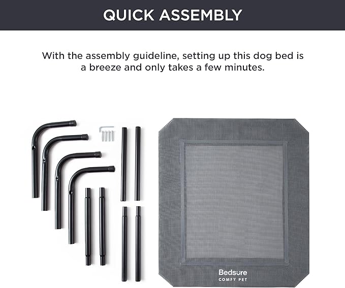 Bedsure Medium Elevated Cooling Outdoor Dog Bed - Raised Cots for Medium Dogs, Portable Indoor & Outdoor Pet Hammock Bed with Skid-Resistant Feet, Frame with Breathable Mesh, Grey, 43 inches