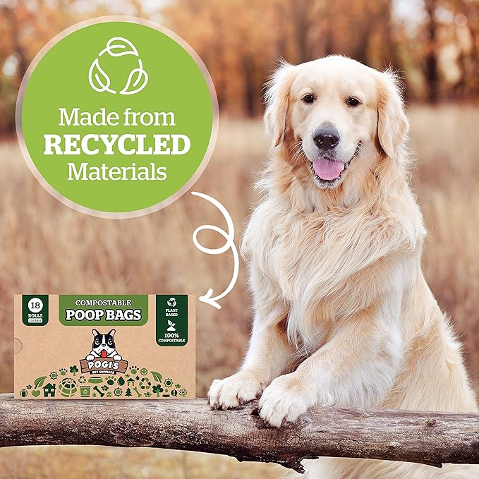 Pogi's Compostable Dog Poop Bags - 32 Rolls (480 Doggie Poop Bags) - Leak-Proof Dog Waste Bags, Plant-based ASTM D6400, EN13432 Certified Extra Large Poop Bags for Dogs