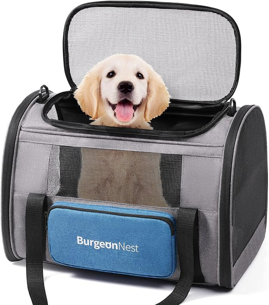 BurgeonNest Cat Carrier for Large Cats 20 lbs, Soft-Sided Pet Carrier for Small Dogs Medium Cats Under 25 lbs, Puppy Travel Bag with Big Storage Bag, 4 Ventilated Windows, 3 Doors