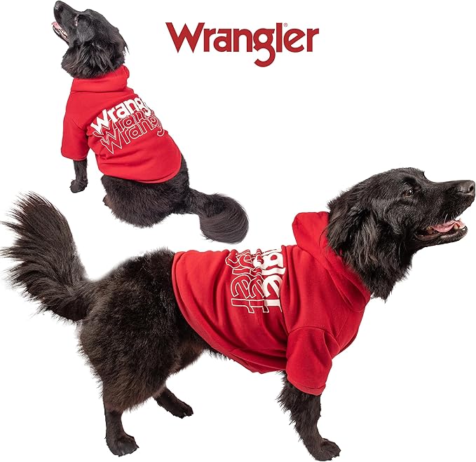 Wrangler Dog Hoodie – Fleece Dog Sweater with Leash Hole, Cold Winter Dog Sweatshirt for Small Medium & Large Size Dogs, Premium Dog Clothes, Fall Dog Sweaters Pullover Hoodie, Cozy Warm Dog Outfit