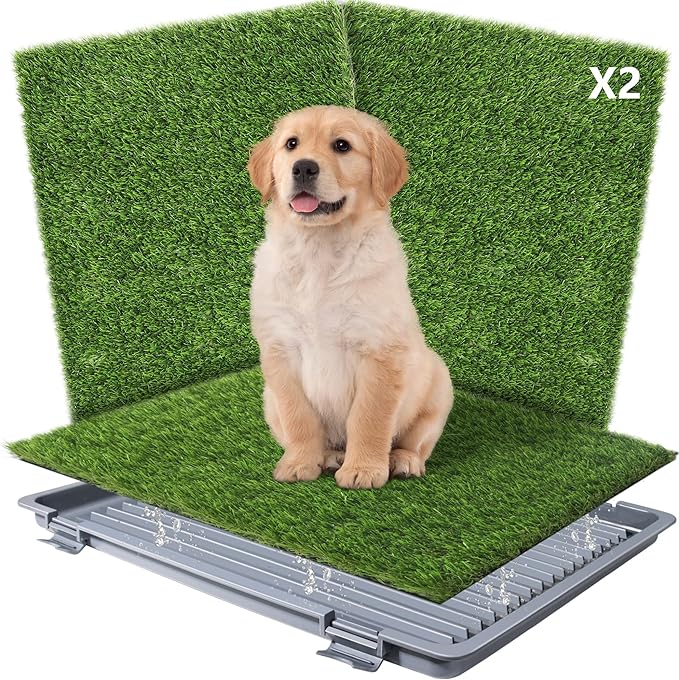 Dog Grass Pad with Tray: Reusable Training Pad with 2-Pack Replaceable Artificial Grass - Quick Absorbent Indoor Portable Dog Patio Potty, Washable Pee Pad for Small Medium to Large Dog, 22"x18" Grey