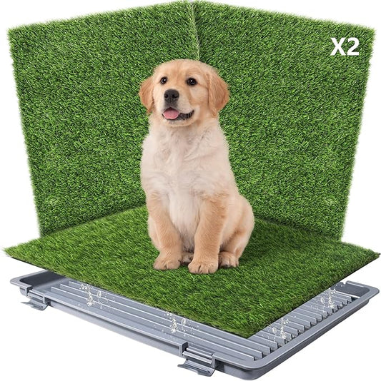 Dog Grass Pad with Tray: Reusable Training Pad with 2-Pack Replaceable Artificial Grass - Quick Absorbent Indoor Portable Dog Patio Potty, Washable Pee Pad for Small Medium to Large Dog, 22"x18" Grey