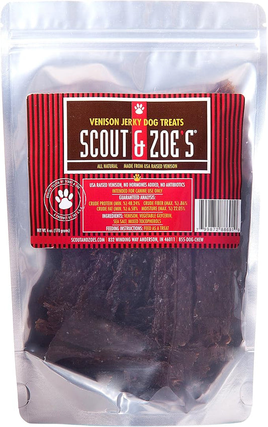 Scout & Zoe's Venison Jerky: Real Meat Venison Treats for a Healthy Life, Allergy-Free Dog Chews, No Grain/Wheat/Soy, Made & Sourced in The USA