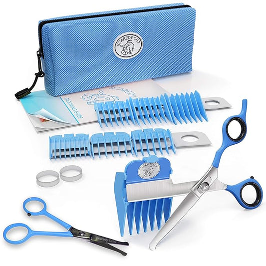 SCAREDY CUT NO BUZZ Dog Clippers, TINY TRIM Safety Scissor. A Silent Low Noise Pet Grooming Clipper, Right Handed Blue