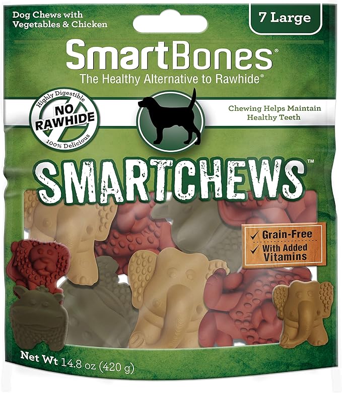 SmartBones Smart Chews, Rawhide Free Dog Chews Made with Real Chicken and Vegetables, 7 Count Large