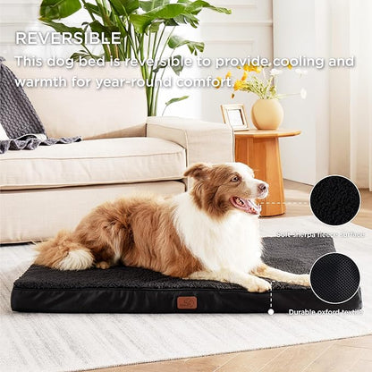Bedsure Extra Large Dog Crate Bed - Big Orthopedic Waterproof Dog Beds with Removable Washable Cover for Large Dogs, Egg Crate Foam Pet Bed Mat, Suitable for Dogs Up to 100 lbs, Black