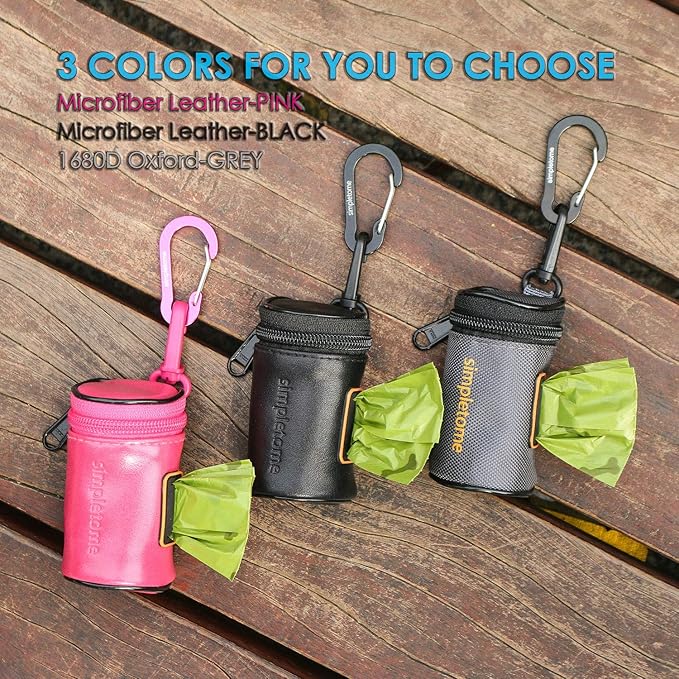 simpletome Dog Waste Bag Dispenser for Leash Belt Wear-Resistant Waterproof YKK Zipper (Microfiber Leather Pink)