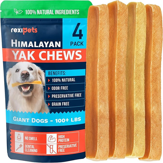 100% Natural Yak Cheese Himalayan Dog Chews for All Breeds - Lactose Free Yak Chews for Small, Medium & Large Dogs - Dental Cleaning Dog Chews for Aggressive Chewers - Long Lasting Odor & Gluten Free