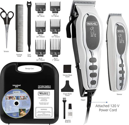 Wahl Pet-Pro Corded Clipper & Battery Trimmer Pet Grooming Combo Kit for Dogs with Light to Thick Coats, The Brand Used by Professionals - Model 9284