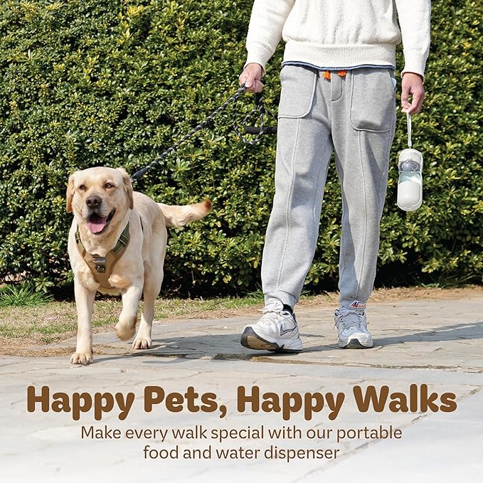 Desired Things Portable Pet Food and Water Dispenser, 2 in 1 Cat & Small Dog Water Bottle & Food Container, Lightweight, BPA Free Pet Water Bottle Traveling Essentials for Walking & Hiking - White