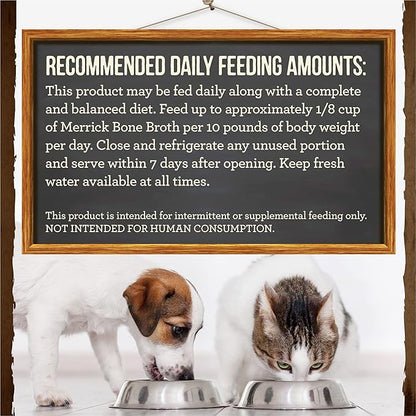 Merrick Grain Free Bone Broth, Premium Human Grade And Gluten Free Dog And Cat Food Topper Pouches, Turkey - 7 oz. Pouch
