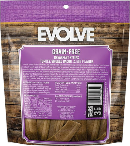 Evolve Grain Free Turkey, Bacon and Egg Flavored Breakfast Strips Dog Treats, 25oz