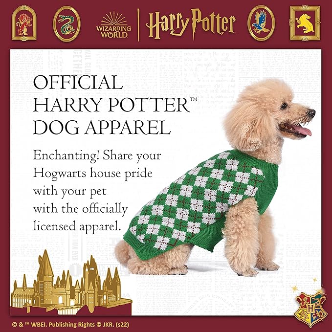 Harry Potter: Slytherin Pet Sweater - Size Small | Harry Potter Costumes for Dogs| Harry Potter Dog Apparel & Accessories for Hogwarts Houses, Slytherin Green
