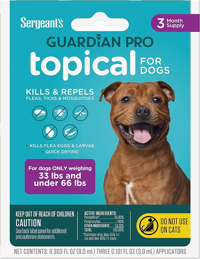 Sergeant's Guardian Pro Flea & Tick Squeeze On Topical for Dogs, 33-66 lbs., 3 Count
