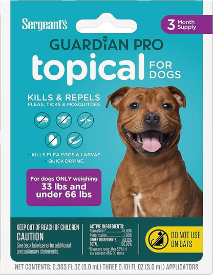 Sergeant's Guardian Pro Flea & Tick Squeeze On Topical for Dogs, 33-66 lbs., 3 Count