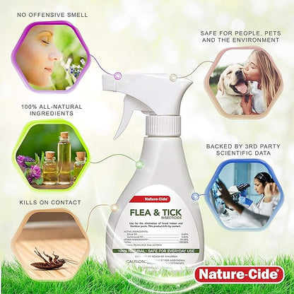 Nature-Cide Flea & Tick. All Natural Tick and Flea Spray for House and Pets to Keep Your Home Safe. Kills on Contact. No Strong Odor. 8 oz