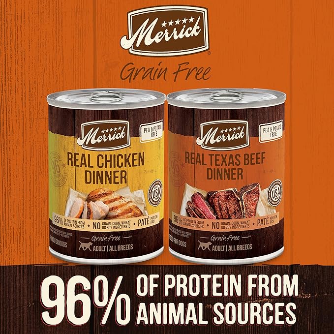 Merrick Grain Free Premium and Natural Canned Dog Food, Soft and Healthy, Real Beef and Chicken Variety Pack - (Pack of 1) 9.5 lb. Cans