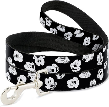 Buckle-Down Pet Leash - Mickey Mouse Expressions Scattered Black/White - 4 Feet Long - 1" Wide
