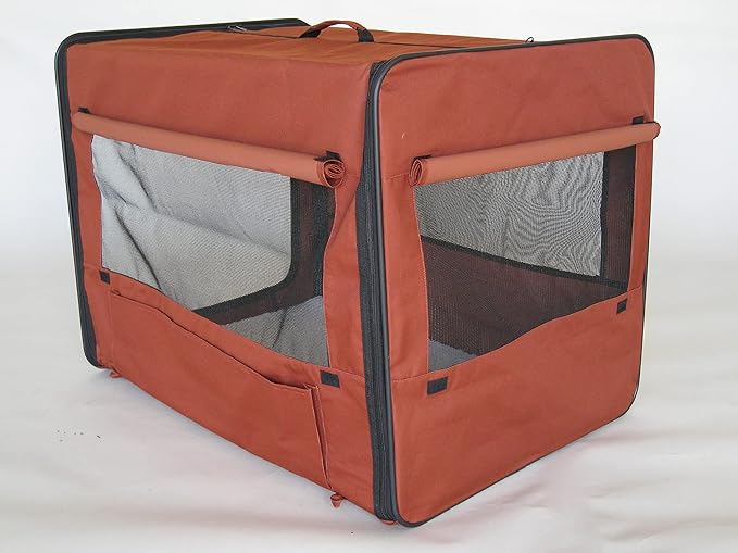 Go Pet Club 25" Soft Collapsible Dog Crate, Portable Pet Carrier, Thick Padded Pet Travel Crate for Indoor & Outdoor, Foldable Kennel Cage with Durable Mesh Windows, Brown