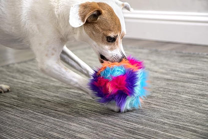 goDog Furballz Squeaky Plush Ball Dog Toy, Chew Guard Technology - Cool Rainbow, Small