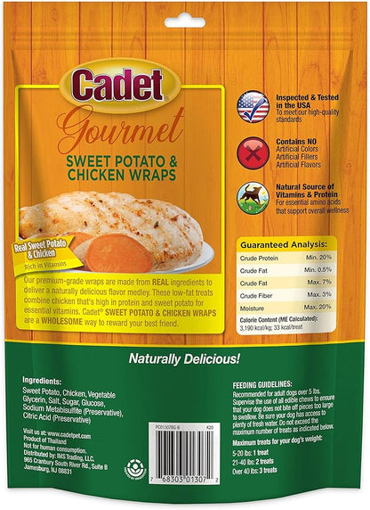 Cadet Gourmet Sweet Potato & Chicken Wraps Dog Treats - Healthy & Natural Chicken and Sweet Potato Dog Training Treats for Small & Large Dogs - Inspected & Tested in USA (14 oz.)