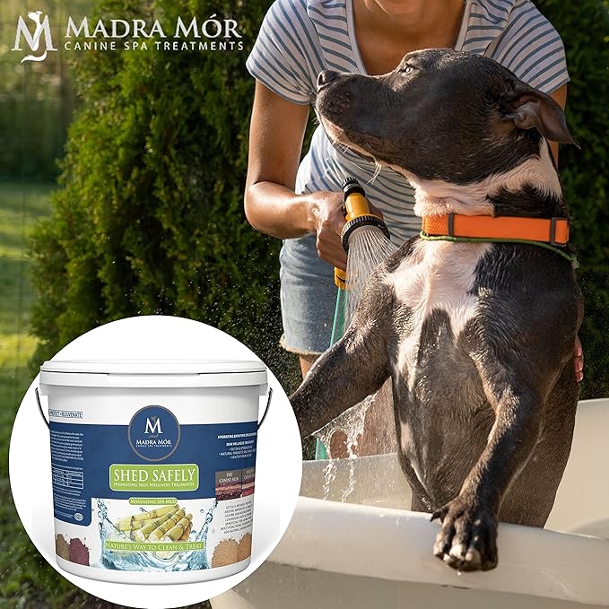 Worldwide Nutrition Bundle: Madra Mor Shed Safely Dog Essentials Mud Bath | Dog Grooming Dog Wash | Dry Skin for Dogs Treatment | Dog Itch Relief | 7.5lb Pail w Multipurpose Keychain