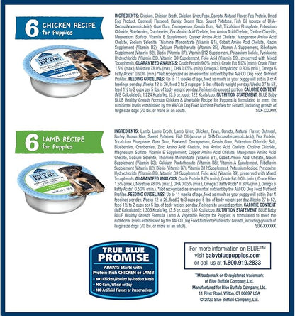 Blue Buffalo Baby Blue Natural Chicken, Lamb and Vegetable Recipe Variety Pack Wet Puppy Food, 3.5 oz, Count of 12