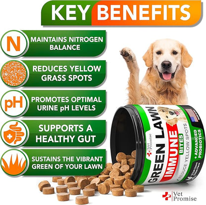 Grass Burn Spot Chews for Dogs - Dog Urine Neutralizer for Lawn - 120 Grass Green Dog Chews - Grass Savers for Dog Urine - Dog Pee Grass Neutralizer with Probiotics - Digestive Enzymes - Made in USA