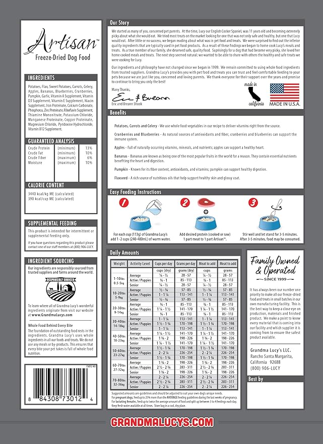 Grandma Lucy's Artisan Pre-Mix Dog Food, Grain Free and Freeze-Dried - 3Lb Bag
